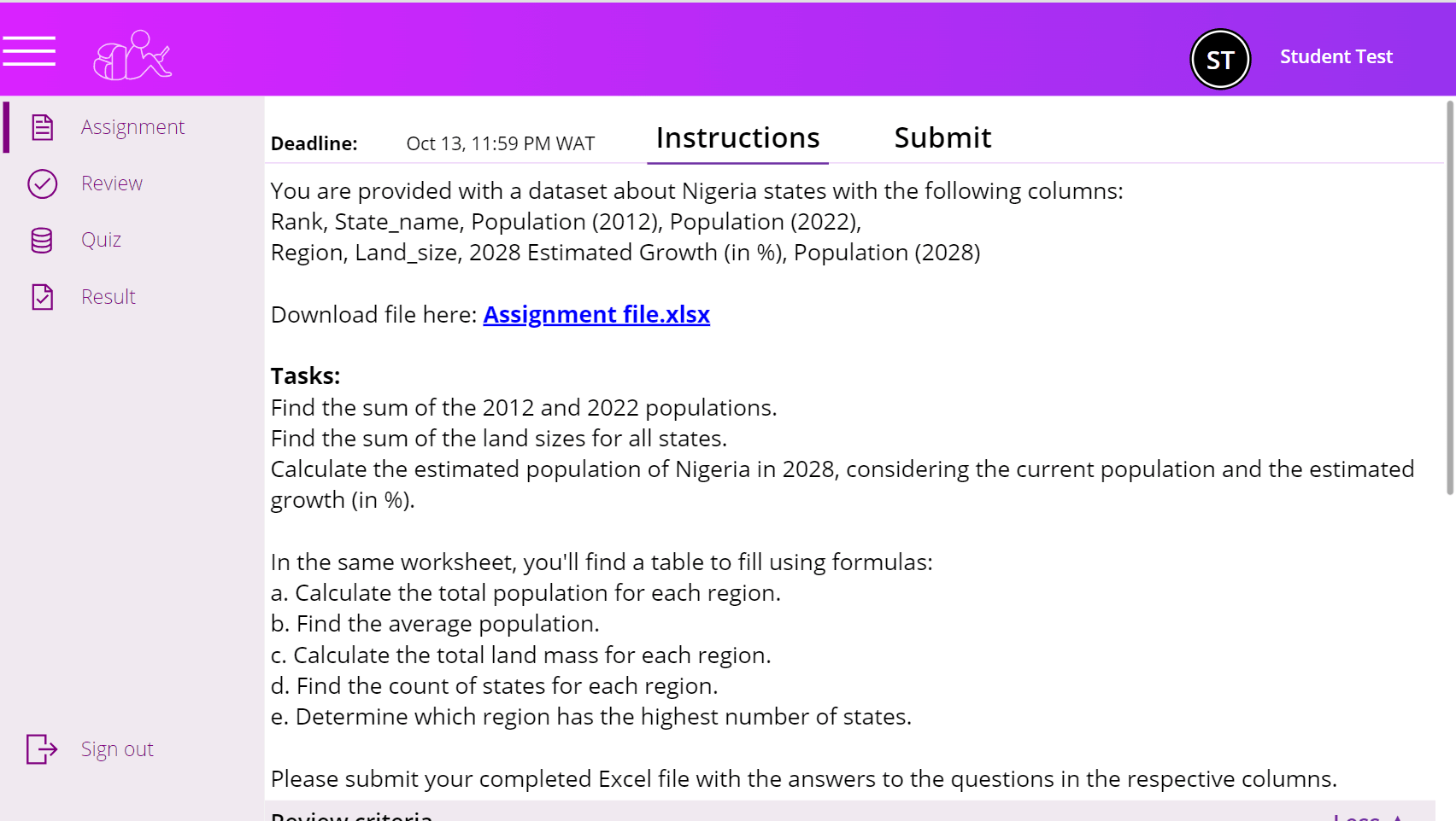 Student Assignment Portal screenshot 2